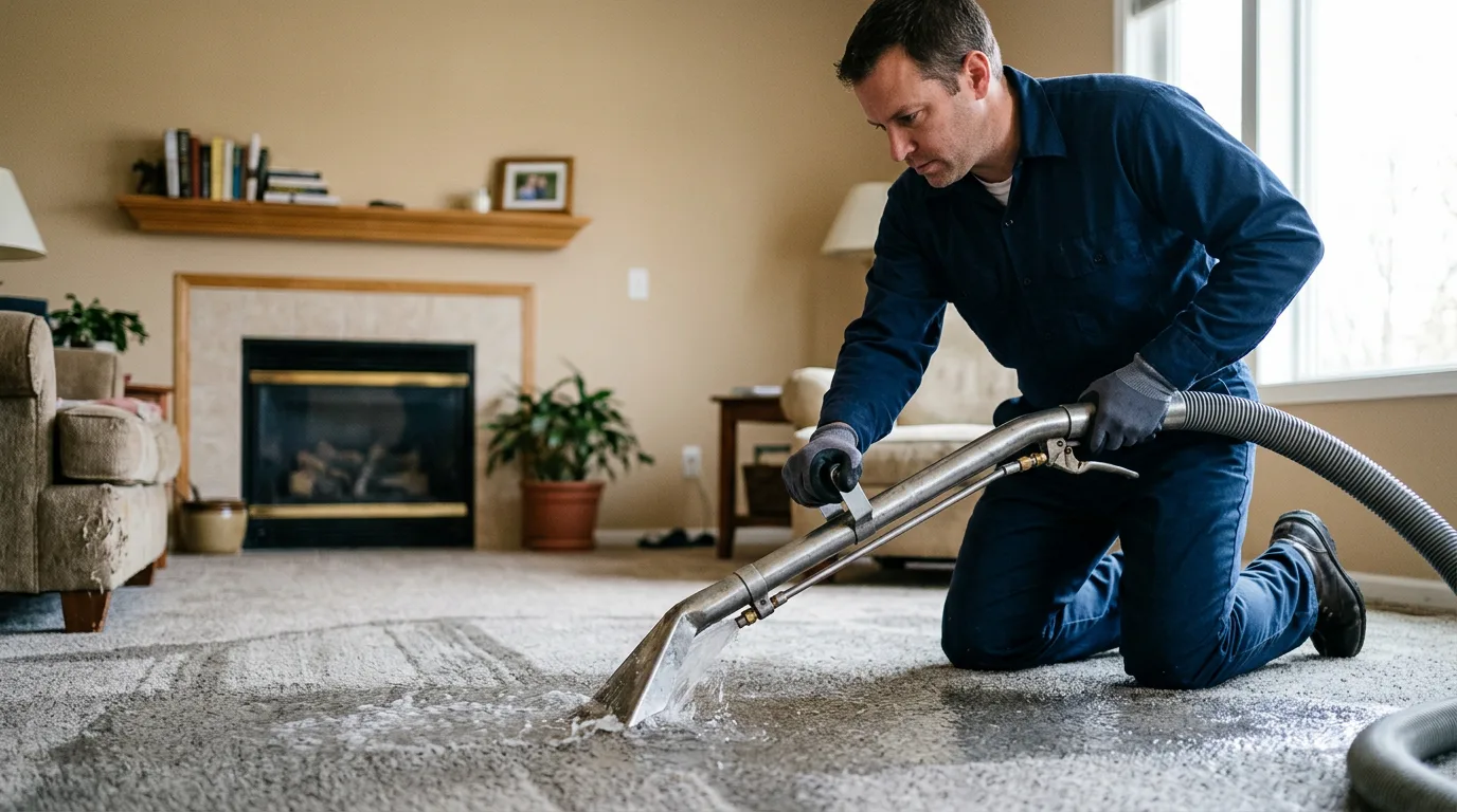 Water damage restoration technician working near Pratt, KS